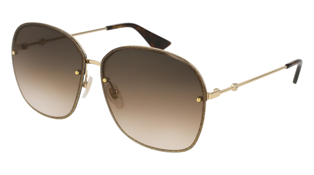 GUCCI GG0228S RECTANGULAR / SQUARE Sunglasses For Women  GG0228S-003 GOLD GOLD / BROWN SHINY 63-12-140