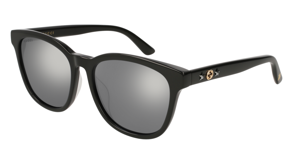 GUCCI GG0232SK ROUND / OVAL Sunglasses For Women  GG0232SK-002 BLACK BLACK / GREY SHINY 56-17-145