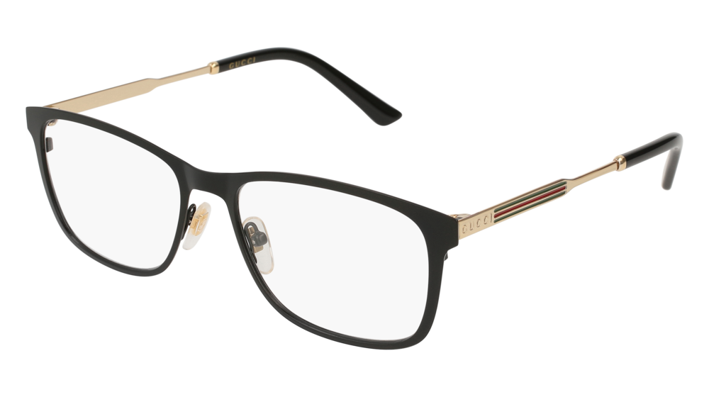 GUCCI GG0301O RECTANGULAR / SQUARE Eyeglasses For Men  GG0301O-001 BLACK GOLD / TRANSPARENT MATTE 55-17-150