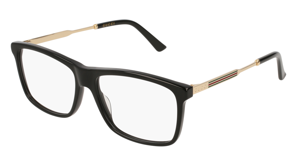 GUCCI GG0303O RECTANGULAR / SQUARE Eyeglasses For Men  GG0303O-001 BLACK GOLD / TRANSPARENT SHINY 55-15-150