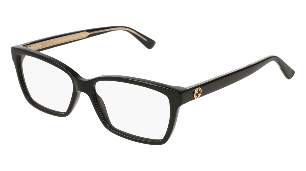 GUCCI GG0312O RECTANGULAR / SQUARE Eyeglasses For Women  GG0312O-001 BLACK BLACK / TRANSPARENT SHINY 52-14-140