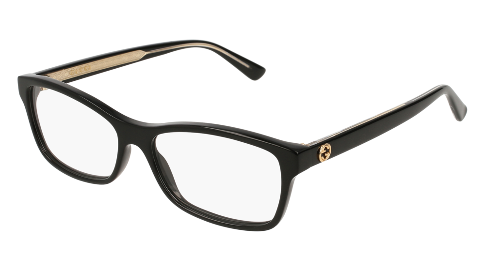 GUCCI GG0316O RECTANGULAR / SQUARE Eyeglasses For Women  GG0316O-001 BLACK BLACK / TRANSPARENT SHINY 54-15-140