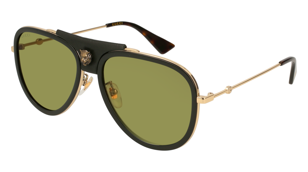 GUCCI GG0062S AVIATOR Sunglasses For Women  GG0062S-014 GOLD GOLD / GREEN BLACK 57-17-140