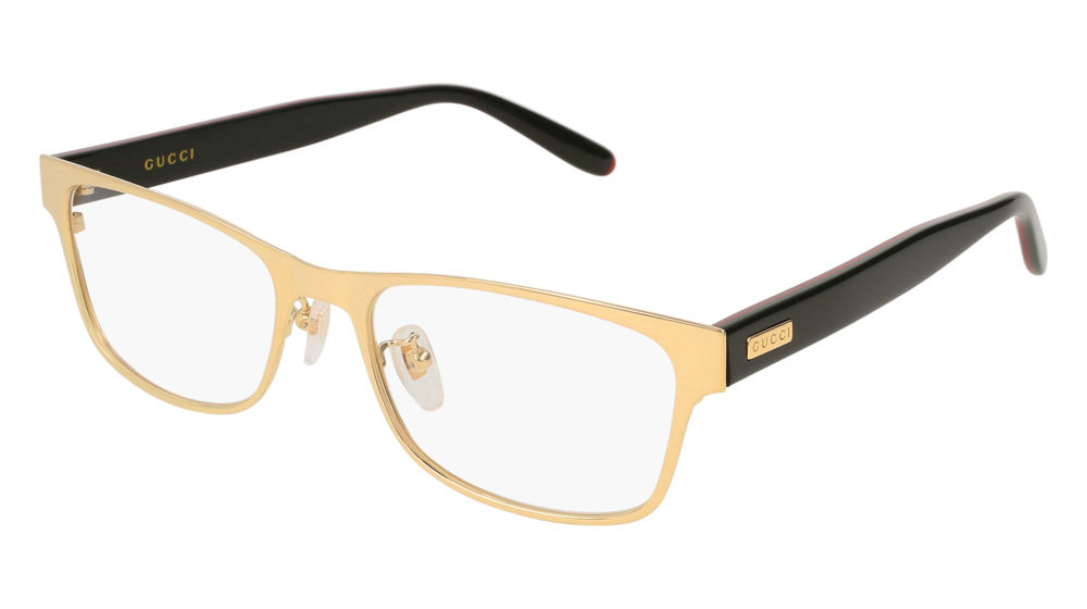 GUCCI GG0274OJ RECTANGULAR / SQUARE Eyeglasses For UNISEX  GG0274OJ-002 GOLD BLACK / TRANSPARENT SHINY 55-18-145