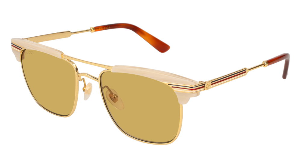 GUCCI GG0287S RECTANGULAR / SQUARE Sunglasses For Men  GG0287S-005 BEIGE GOLD / BROWN GOLD 52-18-150