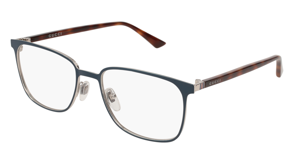 GUCCI GG0294O RECTANGULAR / SQUARE Eyeglasses For Men  GG0294O-004 BLUE HAVANA / TRANSPARENT SILVER 54-18-140