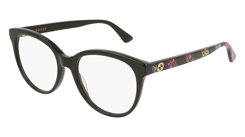 GUCCI GG0329O ROUND / OVAL Eyeglasses For Women  GG0329O-004 BLACK MULTICOLOR / TRANSPARENT SHINY 53-18-145