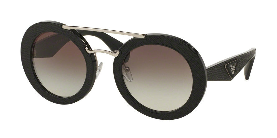 Prada ORNATE PR15SS Round Sunglasses  1AB0A7-BLACK 53-25-140 - Color Map black