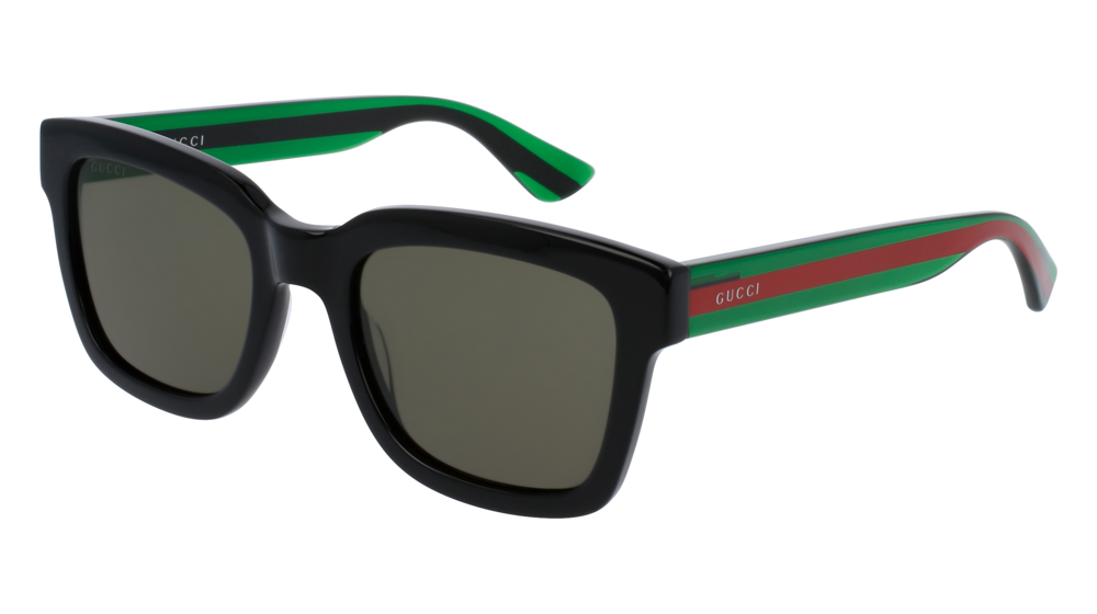 GUCCI GG0001S RECTANGULAR / SQUARE Sunglasses For Men  GG0001S-002 BLACK GREEN / GREEN SHINY 52-21-145