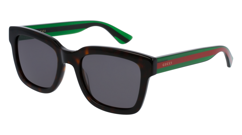 GUCCI GG0001S RECTANGULAR / SQUARE Sunglasses For Men  GG0001S-003 HAVANA GREEN / GREY SHINY 52-21-145