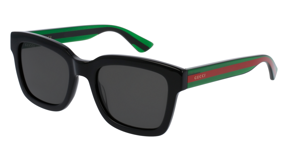 GUCCI GG0001S RECTANGULAR / SQUARE Sunglasses For Men  GG0001S-006 BLACK GREEN / GREY SHINY 52-21-145