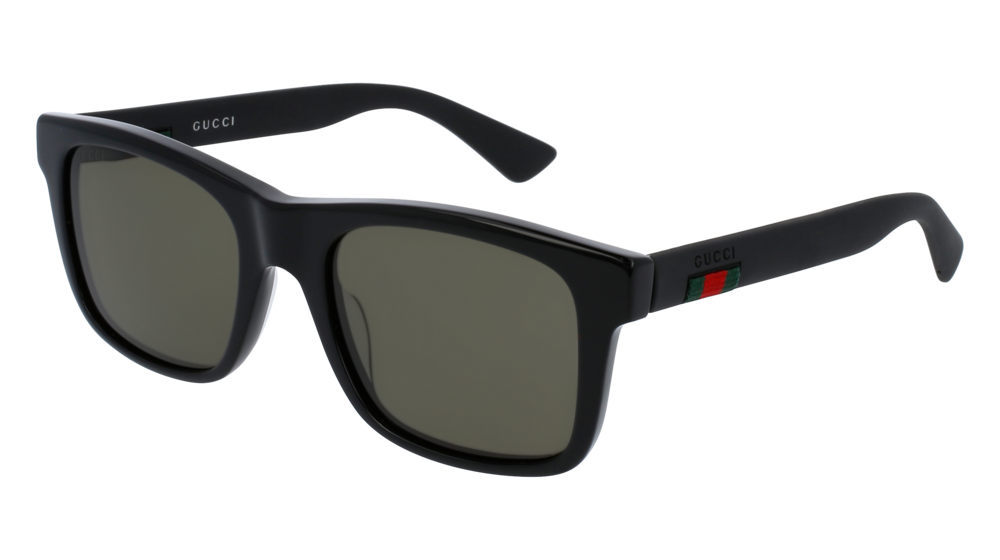 GUCCI GG0008S RECTANGULAR / SQUARE Sunglasses For Men  GG0008S-001 BLACK BLACK / GREEN SHINY 53-20-145