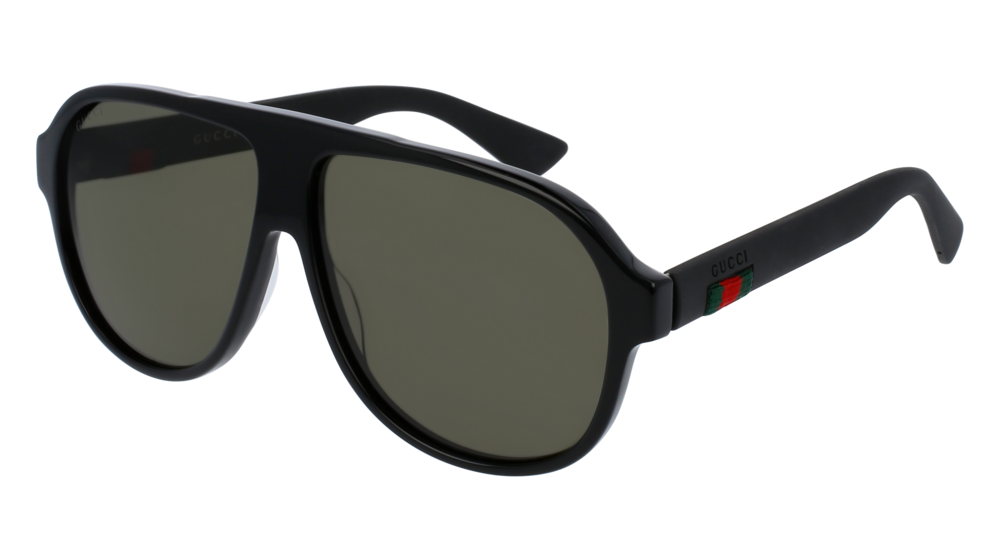 GUCCI GG0009S AVIATOR Sunglasses For Men  GG0009S-001 BLACK BLACK / GREEN SHINY 59-11-145