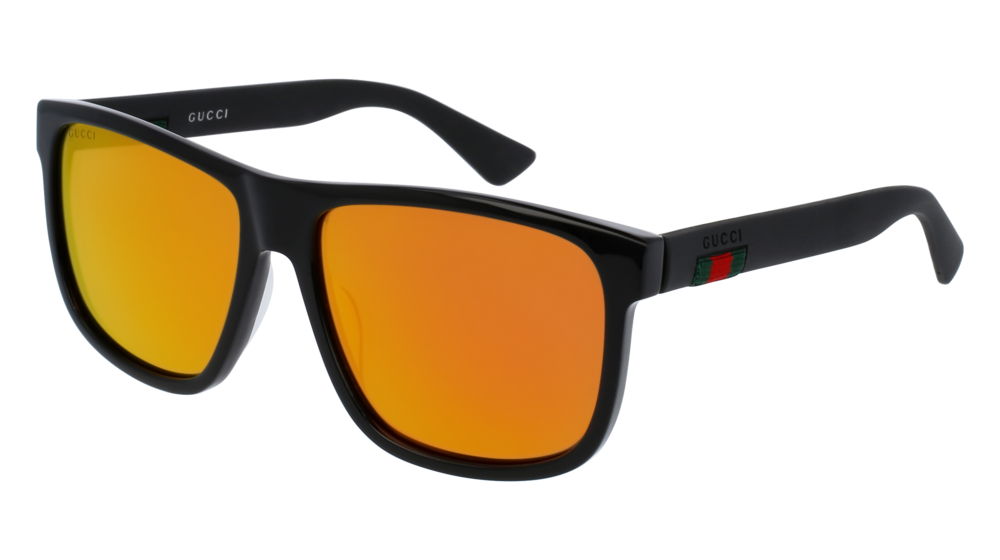 GUCCI GG0010S RECTANGULAR / SQUARE Sunglasses For Men  GG0010S-002 BLACK BLACK / RED SHINY 58-16-145