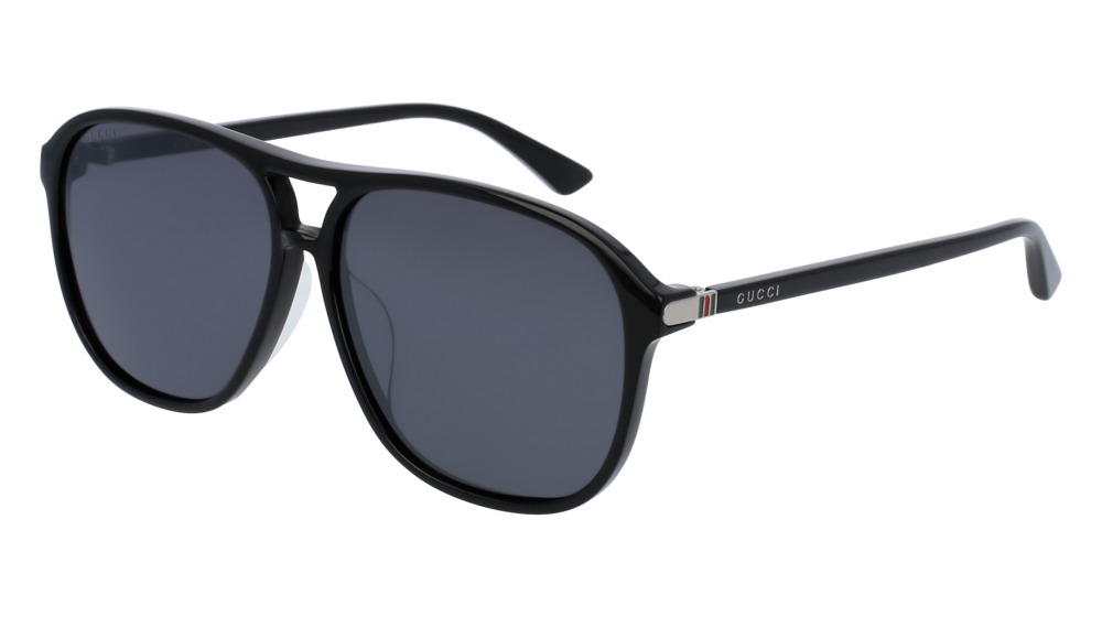 GUCCI GG0016SA RECTANGULAR / SQUARE Sunglasses For Men  GG0016SA-001 BLACK BLACK / SILVER SHINY 59-13-145