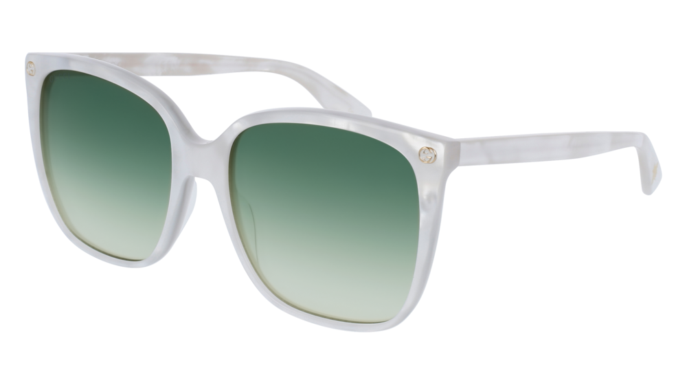 GUCCI GG0022S CAT EYE Sunglasses For Women  GG0022S-004 WHITE WHITE / GREEN SHINY 57-18-140