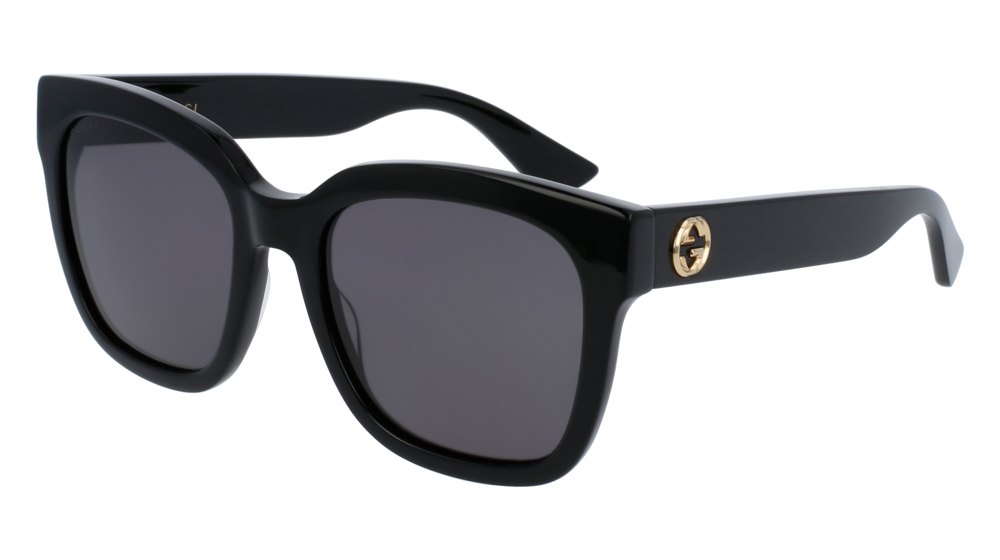 GUCCI GG0034S RECTANGULAR / SQUARE Sunglasses For Women  GG0034S-001 BLACK BLACK / GREY SHINY 54-20-140