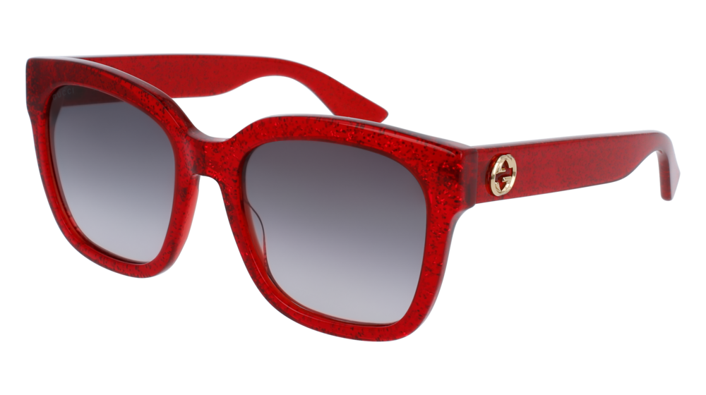 GUCCI GG0034S RECTANGULAR / SQUARE Sunglasses For Women  GG0034S-006 RED RED / GREY GLITTER 54-20-140