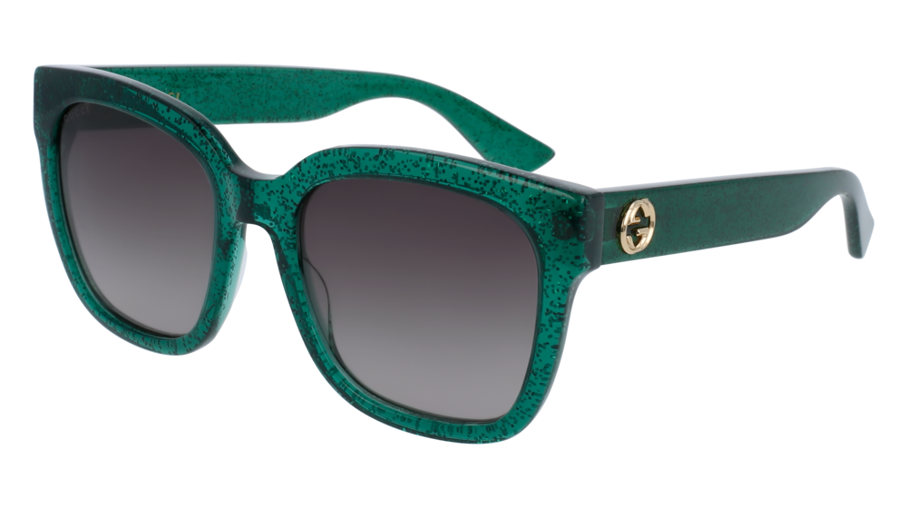 GUCCI GG0034S RECTANGULAR / SQUARE Sunglasses For Women  GG0034S-007 GREEN GREEN / BROWN GLITTER 54-20-140
