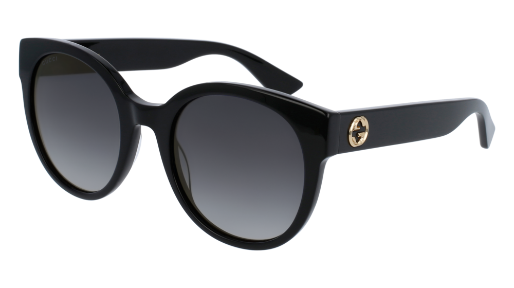 GUCCI GG0035S ROUND / OVAL Sunglasses For Women  GG0035S-001 BLACK BLACK / GREY SHINY 54-22-140