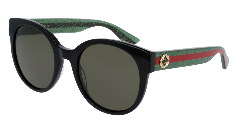 GUCCI GG0035S ROUND / OVAL Sunglasses For Women  GG0035S-002 BLACK GREEN / GREEN SHINY 54-22-140