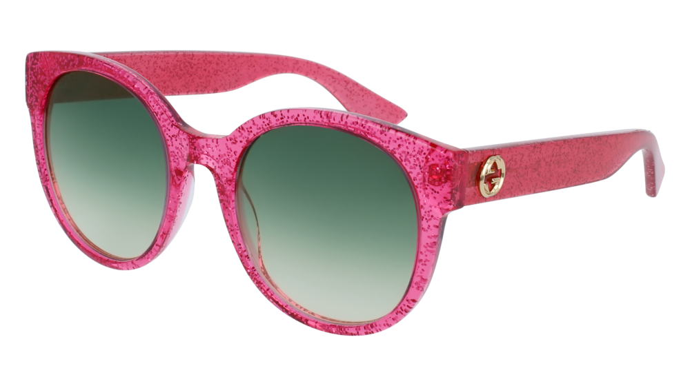 GUCCI GG0035S ROUND / OVAL Sunglasses For Women  GG0035S-005 FUCHSIA FUCHSIA / GREEN GLITTER 54-22-140