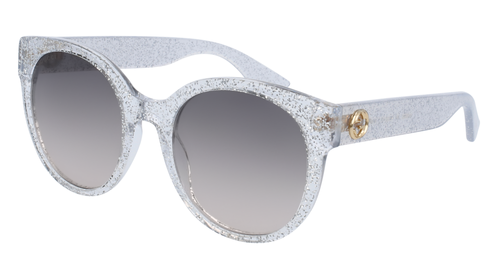 GUCCI GG0035S ROUND / OVAL Sunglasses For Women  GG0035S-007 SILVER SILVER / BROWN GLITTER 54-22-140