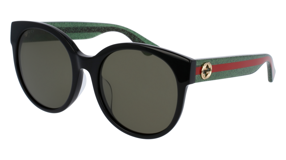 GUCCI GG0035SA ROUND / OVAL Sunglasses For Women  GG0035SA-002 BLACK GREEN / GREEN SHINY 56-20-145