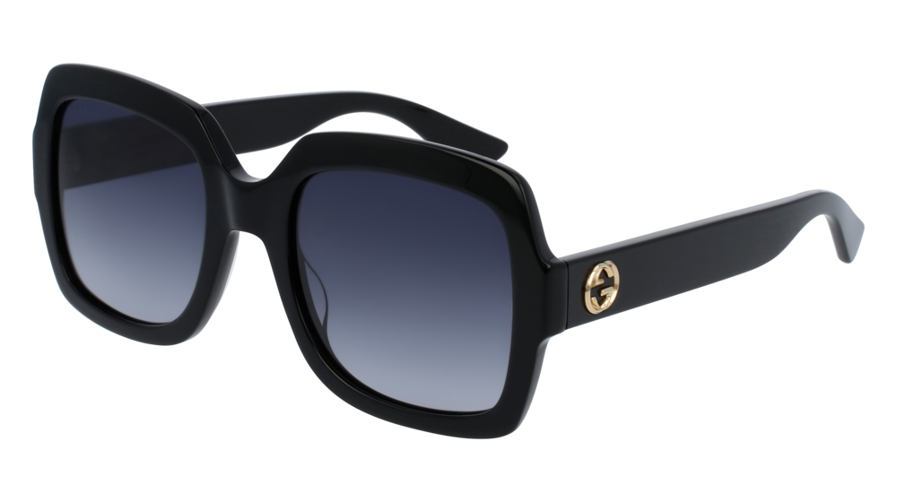 GUCCI GG0036S RECTANGULAR / SQUARE Sunglasses For Women  GG0036S-001 BLACK BLACK / GREY SHINY 54-22-140