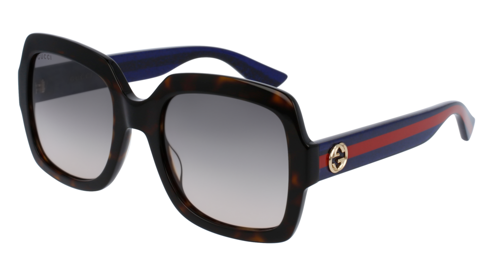 GUCCI GG0036S RECTANGULAR / SQUARE Sunglasses For Women  GG0036S-004 HAVANA BLUE / BROWN DARK 54-22-140