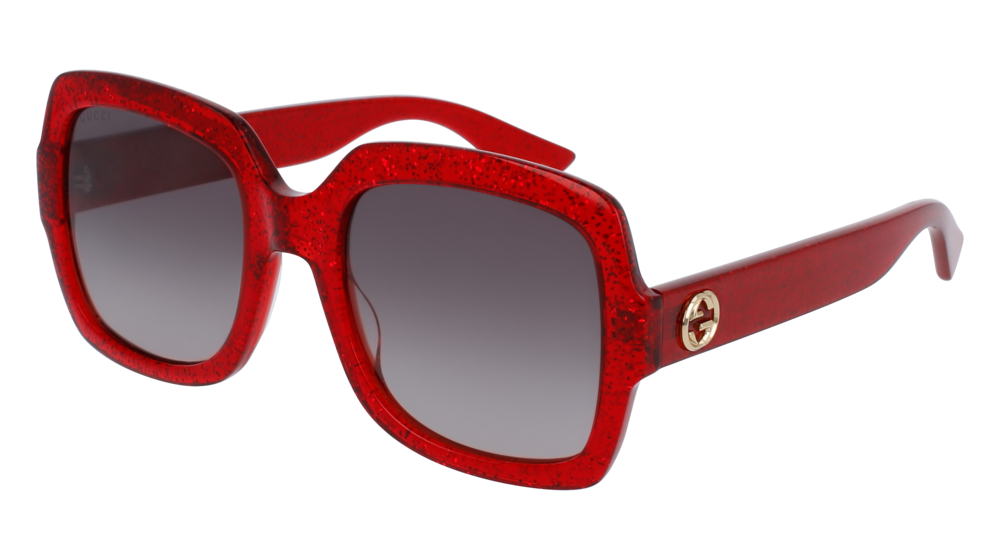 GUCCI GG0036S RECTANGULAR / SQUARE Sunglasses For Women  GG0036S-005 RED RED / BROWN GLITTER 54-22-140