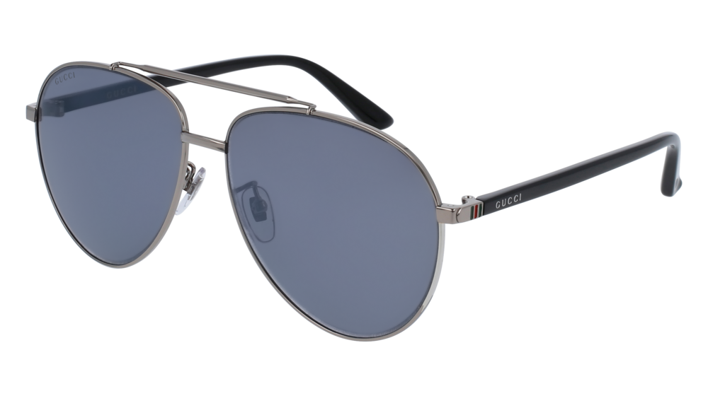 GUCCI GG0043SA AVIATOR Sunglasses For Men  GG0043SA-001 RUTHENIUM BLACK / SILVER SHINY 61-14-145