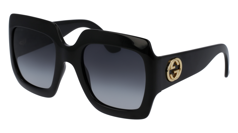 GUCCI GG0053S RECTANGULAR / SQUARE Sunglasses For Women  GG0053S-001 BLACK BLACK / GREY SHINY 54-25-140