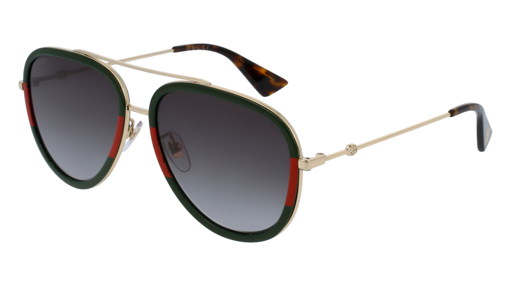 GUCCI GG0062S AVIATOR Sunglasses For Women  GG0062S-003 GOLD GOLD / GREEN MULTICOLOR 57-17-140
