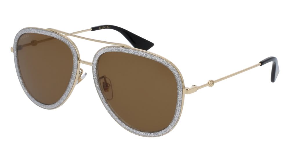 GUCCI GG0062S AVIATOR Sunglasses For Women  GG0062S-004 GOLD GOLD / BROWN SILVER 57-17-140