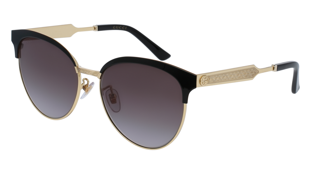 GUCCI GG0074S ROUND / OVAL Sunglasses For Women  GG0074S-002 BLACK GOLD / GREY GOLD 57-16-145