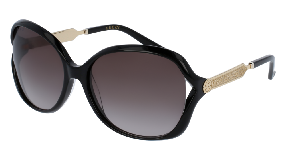 GUCCI GG0076S ROUND / OVAL Sunglasses For Women  GG0076S-002 BLACK GOLD / GREY SHINY 60-16-130