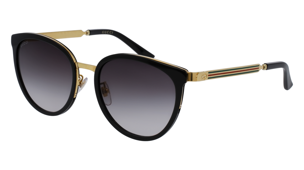 GUCCI GG0077SK ROUND / OVAL Sunglasses For Women  GG0077SK-001 BLACK GOLD / GREY GOLD 56-19-140
