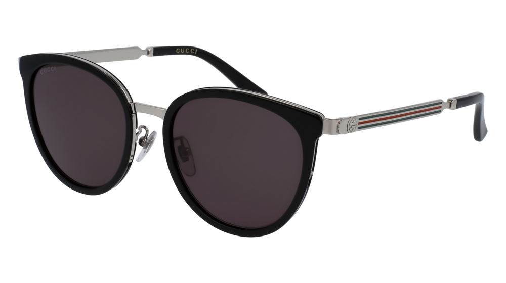 GUCCI GG0077SK ROUND / OVAL Sunglasses For Women  GG0077SK-002 BLACK SILVER / GREY SILVER 56-19-140