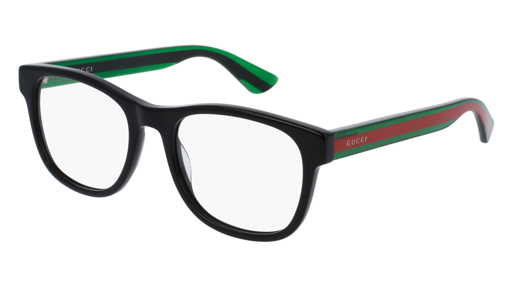 GUCCI GG0004O ROUND / OVAL Eyeglasses For Men  GG0004O-002 BLACK GREEN / TRANSPARENT SHINY 53-19-145