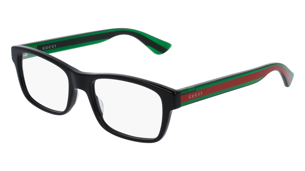 GUCCI GG0006O ROUND / OVAL Eyeglasses For Men  GG0006O-002 BLACK GREEN / TRANSPARENT SHINY 53-18-145