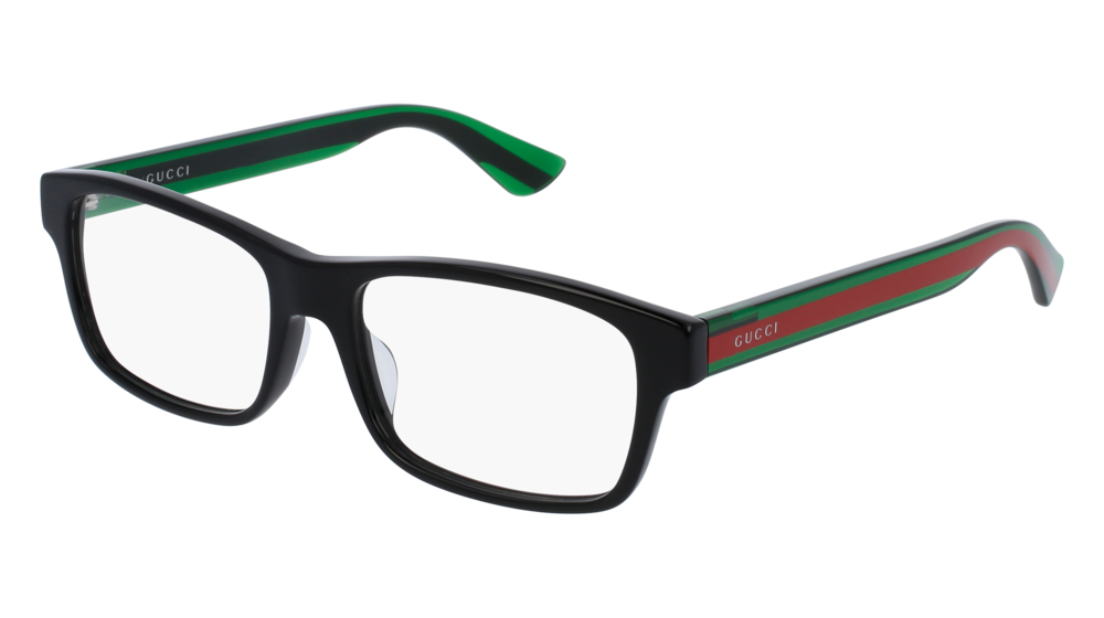 GUCCI GG0006OA ROUND / OVAL Eyeglasses For Men  GG0006OA-002 BLACK GREEN / TRANSPARENT SHINY 55-17-150