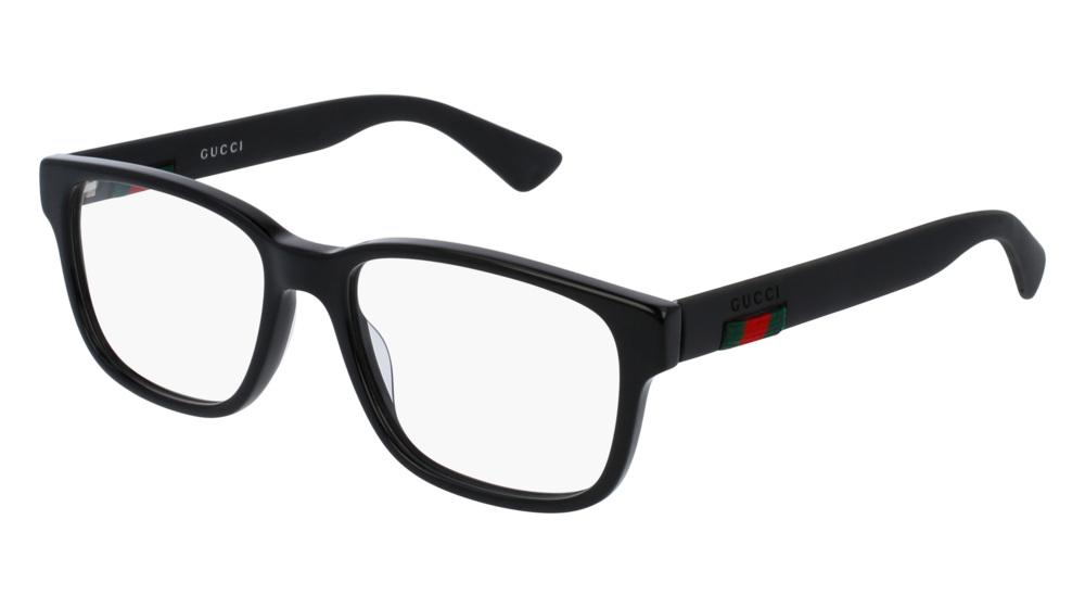 GUCCI GG0011O RECTANGULAR / SQUARE Eyeglasses For Men  GG0011O-001 BLACK BLACK / TRANSPARENT SHINY 53-17-145