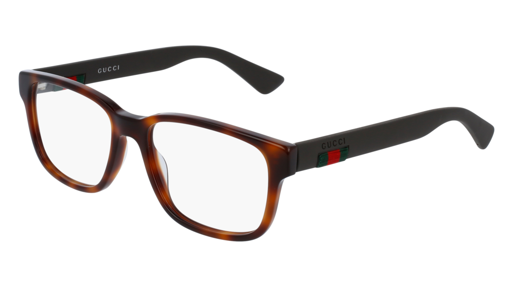 GUCCI GG0011O RECTANGULAR / SQUARE Eyeglasses For Men  GG0011O-002 HAVANA BROWN / TRANSPARENT SHINY 53-17-145