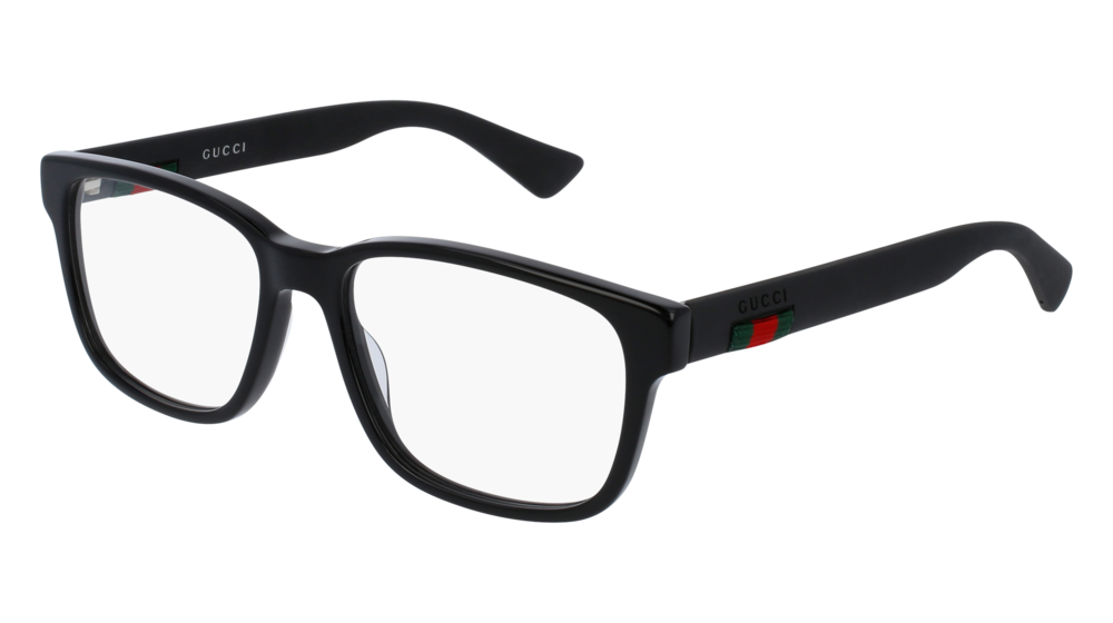 GUCCI GG0011O RECTANGULAR / SQUARE Eyeglasses For Men  GG0011O-005 BLACK BLACK / TRANSPARENT SHINY 55-17-145