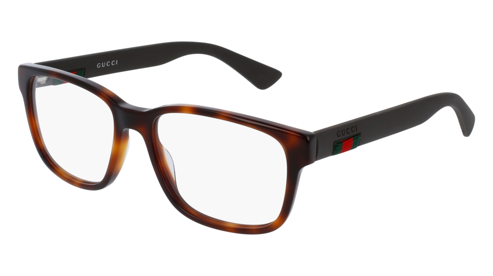 GUCCI GG0011O RECTANGULAR / SQUARE Eyeglasses For Men  GG0011O-006 HAVANA BROWN / TRANSPARENT SHINY 55-17-145