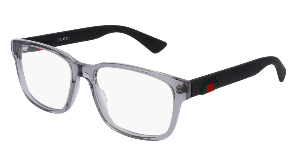 GUCCI GG0011O RECTANGULAR / SQUARE Eyeglasses For Men  GG0011O-007 GREY BLACK / TRANSPARENT TRANSPARENT 55-17-145