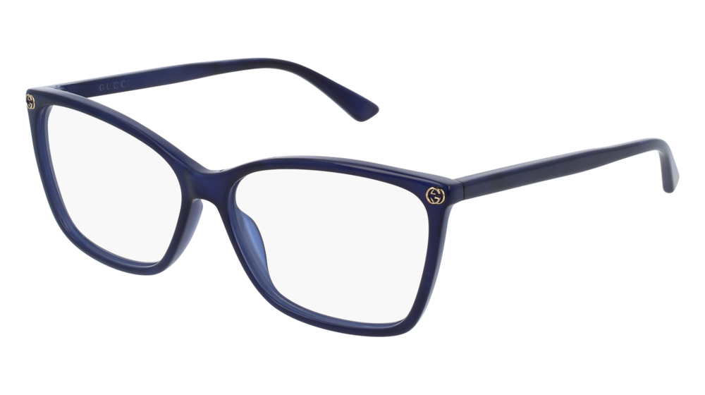 GUCCI GG0025O ROUND / OVAL Eyeglasses For Women  GG0025O-005 BLUE BLUE / TRANSPARENT SHINY 56-14-140
