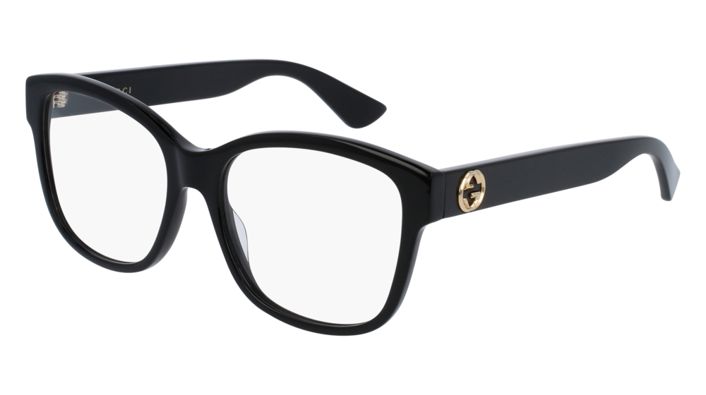 GUCCI GG0038O RECTANGULAR / SQUARE Eyeglasses For Women  GG0038O-001 BLACK BLACK / TRANSPARENT SHINY 54-17-140
