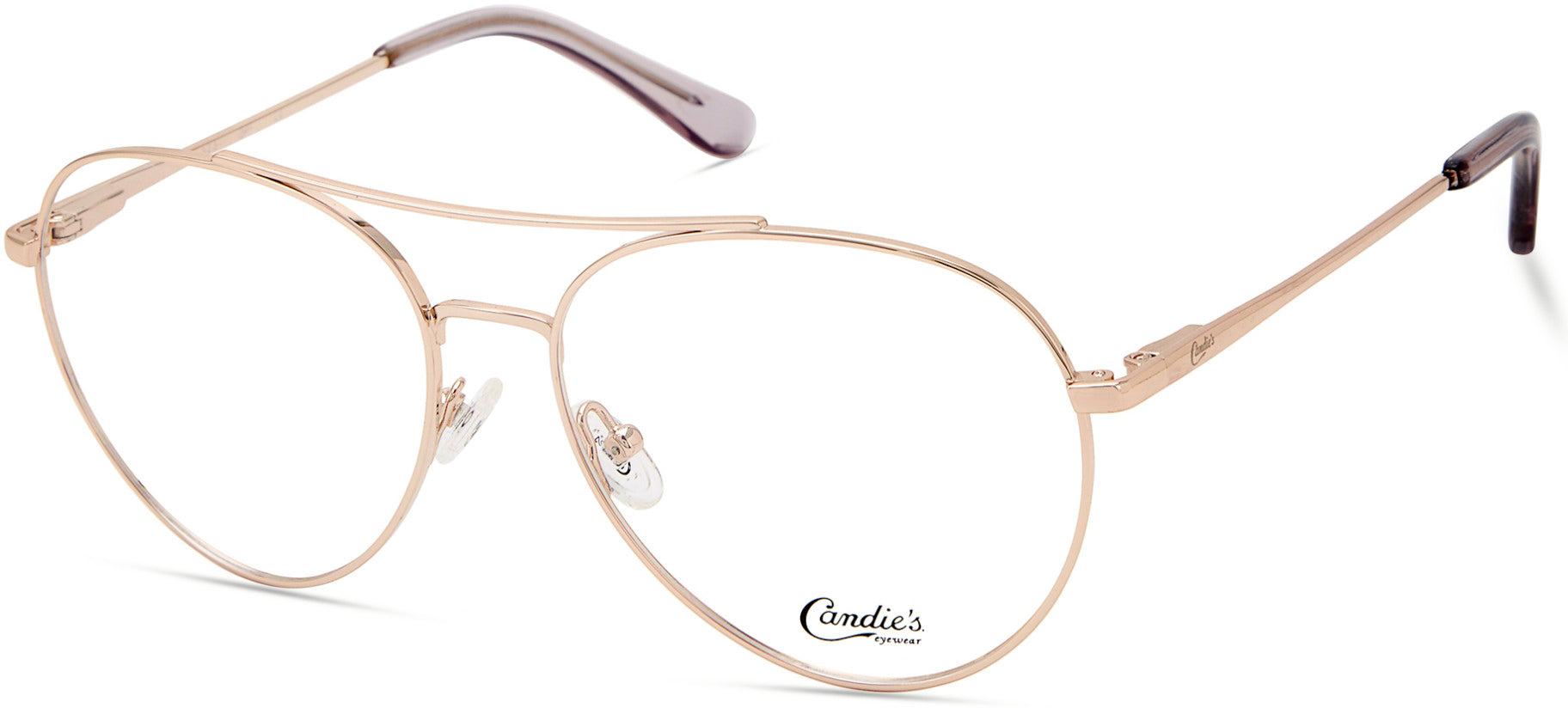 Candies CA0173 Geometric Eyeglasses 028-028 - Shiny Rose Gold Metal With Plum Temple Tips
